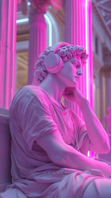Statue with Pink Neon